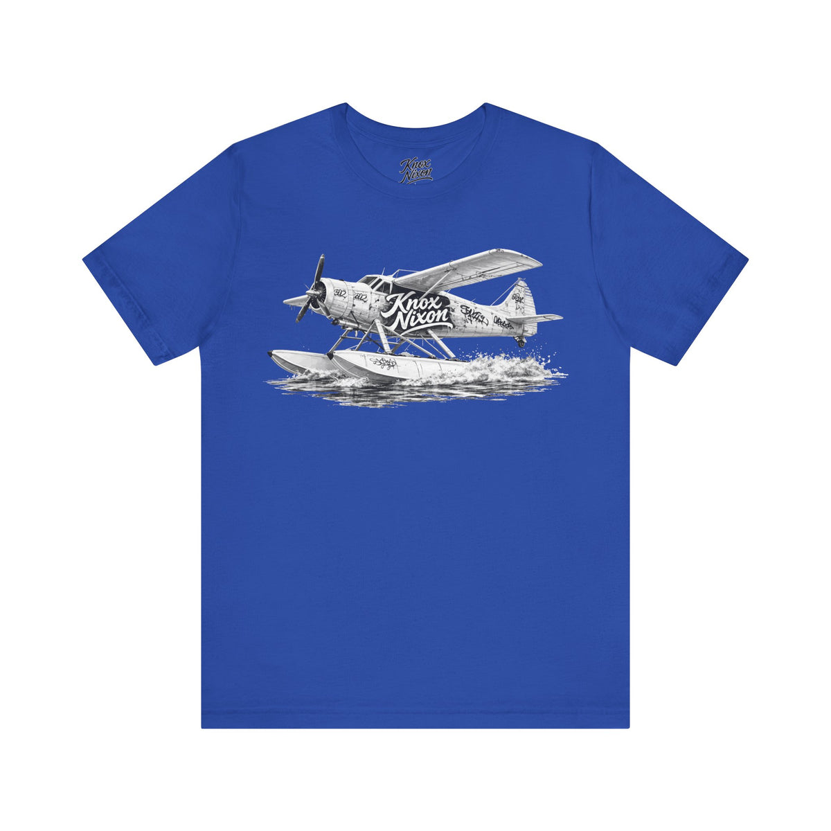 Knox Nixon Puddle Jumper vintage floatplane graphic T-shirt in true royal blue