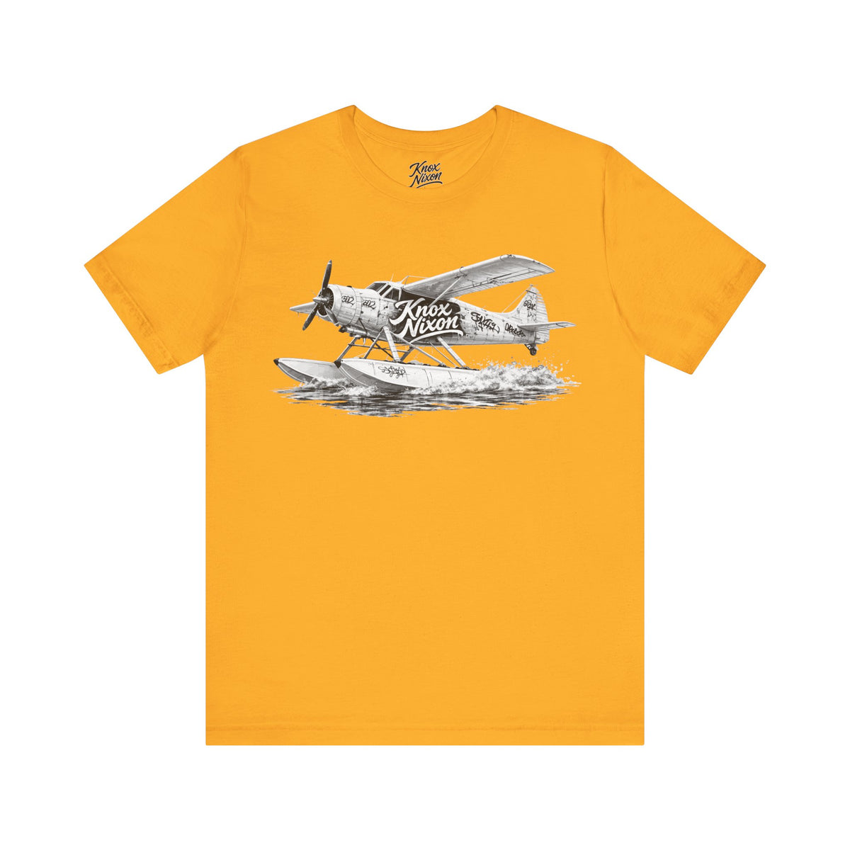 Knox Nixon Puddle Jumper vintage floatplane graphic T-shirt in yellow gold