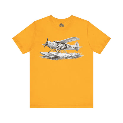 Knox Nixon Puddle Jumper vintage floatplane graphic T-shirt in yellow gold