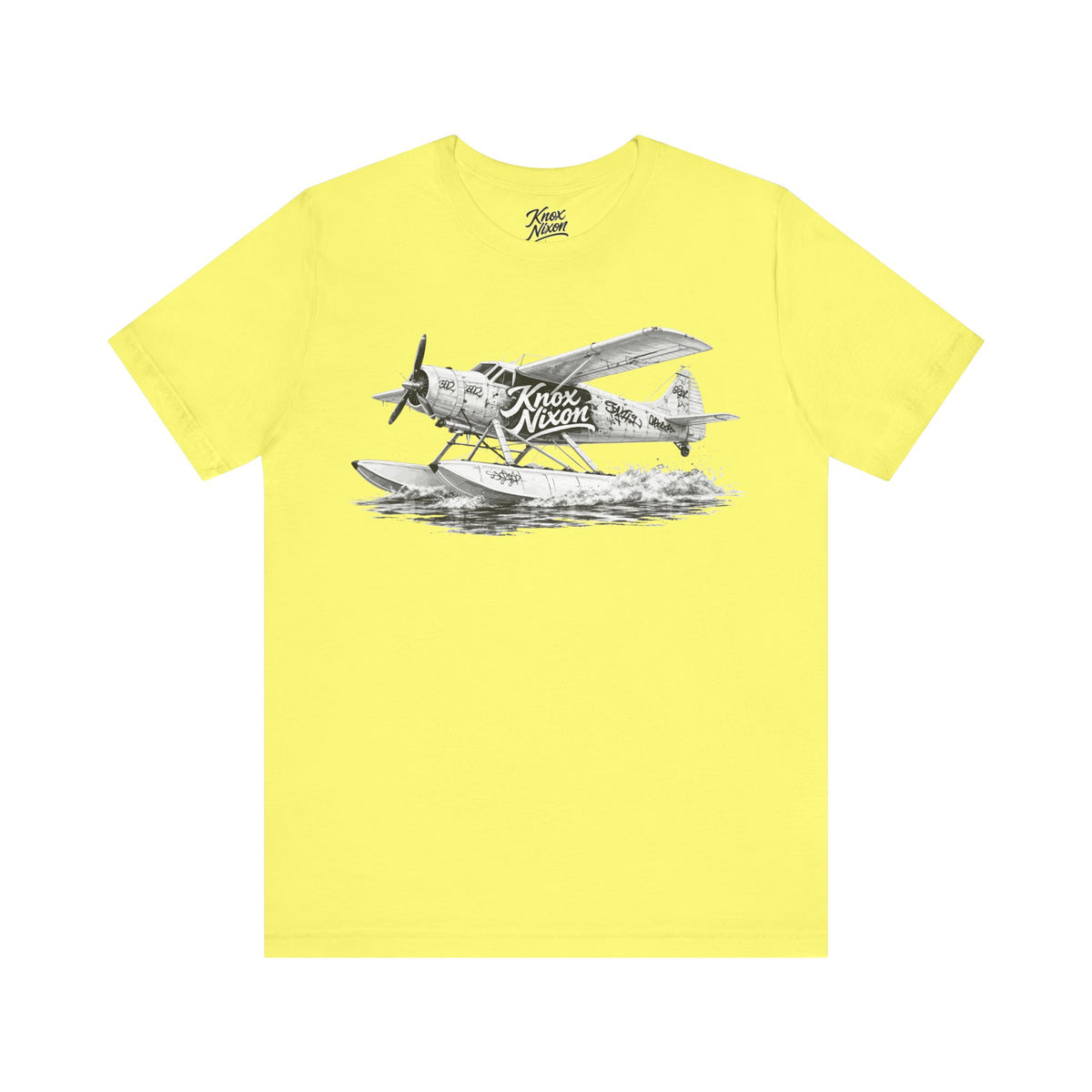 Knox Nixon Puddle Jumper vintage floatplane graphic T-shirt in yellow