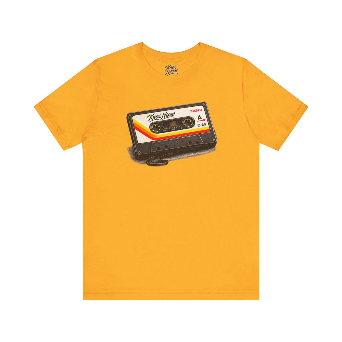 Knox Nixon SIDE A vintage cassette tape graphic T-shirt in yellow gold
