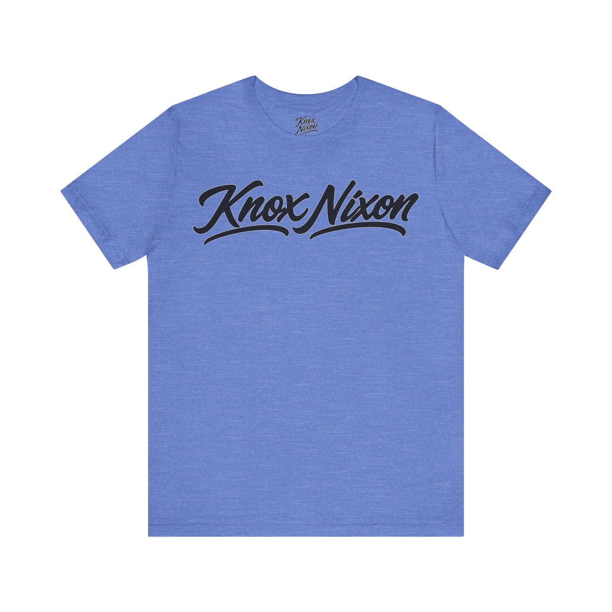 Knox Nixon Signature Script Dark logo graphic T-shirt in heather Columbia blue