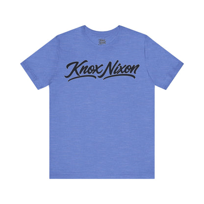 Knox Nixon Signature Script Dark logo graphic T-shirt in heather Columbia blue