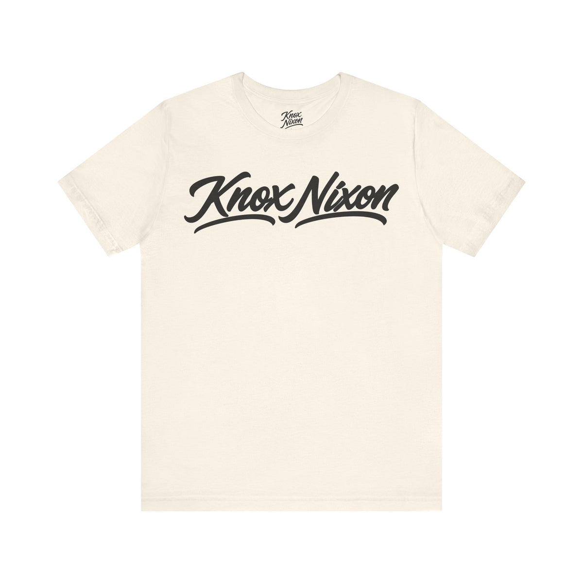 Knox Nixon Signature Script Dark logo graphic T-shirt in natural