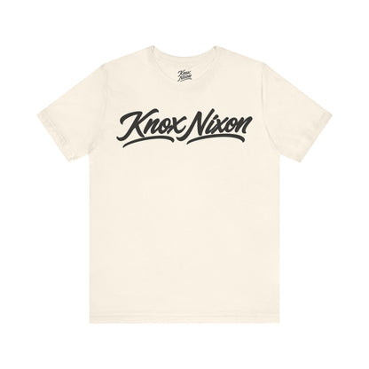 Knox Nixon Signature Script Dark logo graphic T-shirt in natural