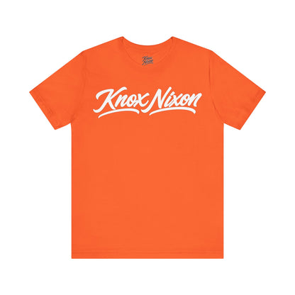 Knox Nixon Signature Script logo graphic T-shirt in orange
