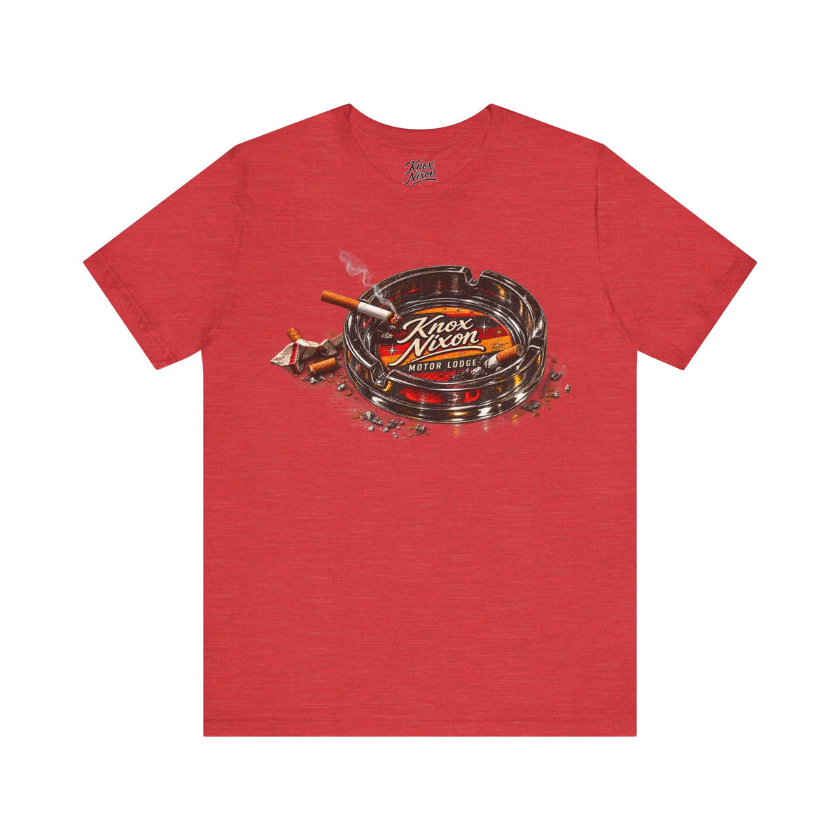 Knox Nixon Smoking Room vintage motel ashtray graphic T-shirt in heather red