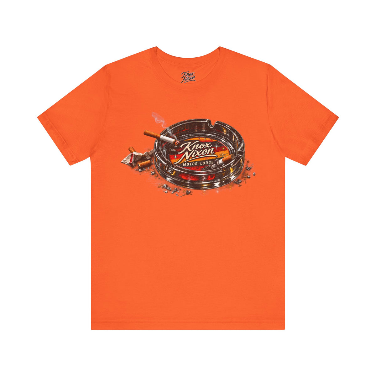 Knox Nixon Smoking Room vintage motel ashtray graphic T-shirt in orange
