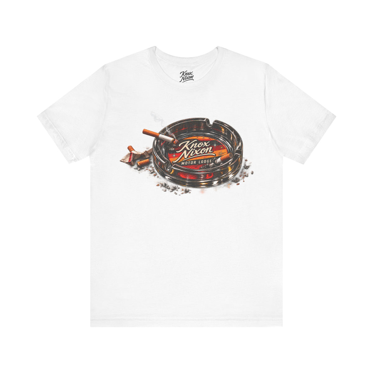 Knox Nixon Smoking Room vintage motel ashtray graphic T-shirt in white