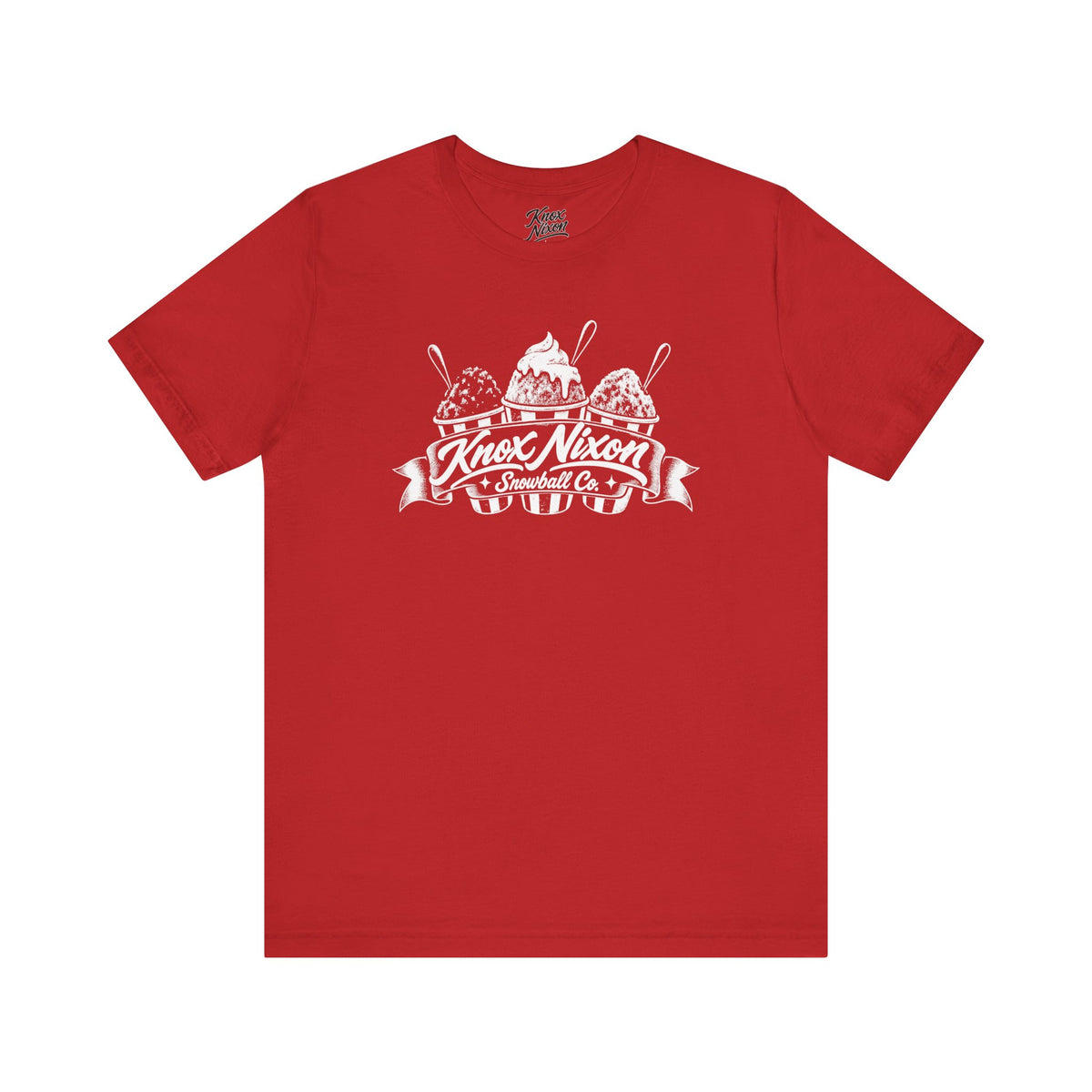 Knox Nixon Snowball Co. vintage three sno-ball graphic T-shirt in red