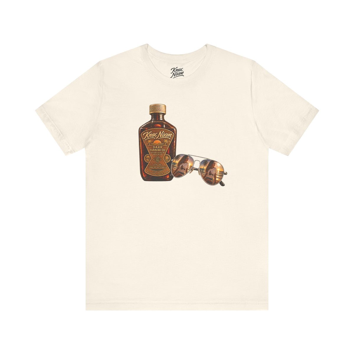 Knox Nixon SPF ZERO vintage suntan lotion graphic T-shirt in natural