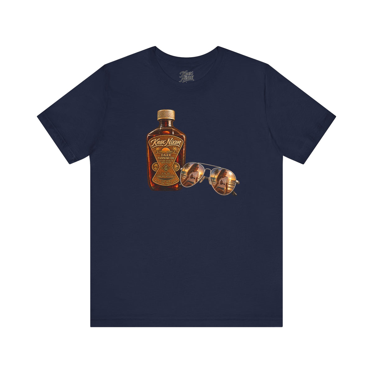 Knox Nixon SPF ZERO vintage suntan lotion graphic T-shirt in navy blue