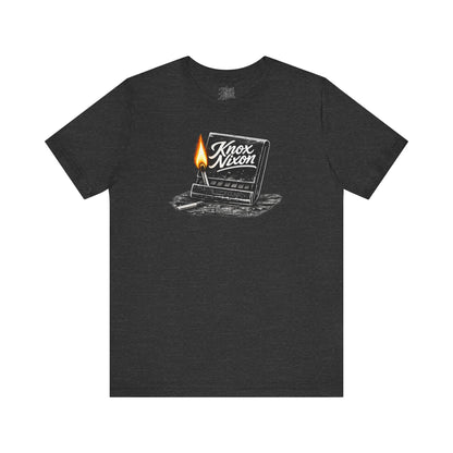 Knox Nixon Strike Anywhere vintage matchbook graphic T-shirt in dark grey heather