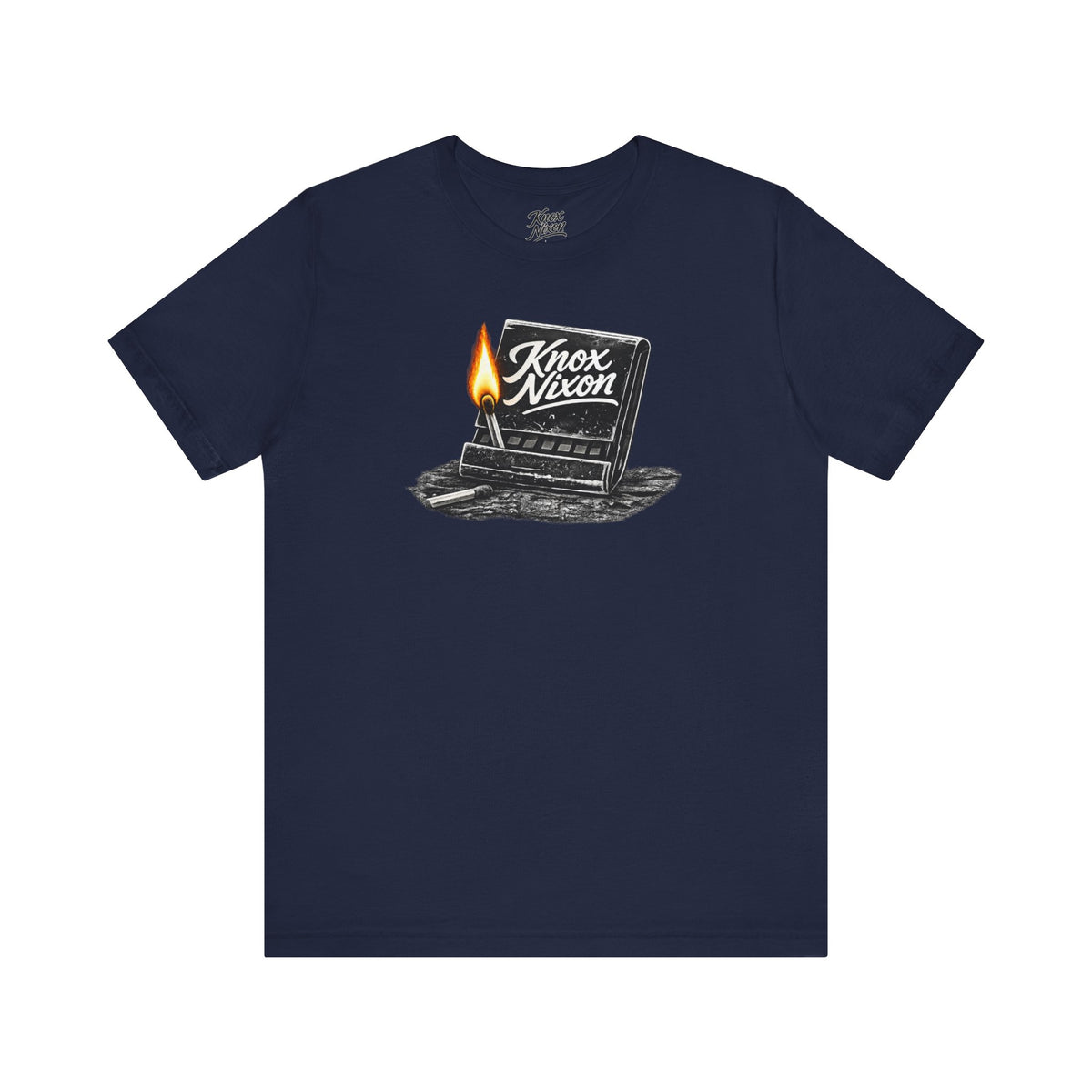 Knox Nixon Strike Anywhere vintage matchbook graphic T-shirt in navy blue