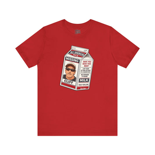 Knox Nixon Where In The Hell Is Cliff vintage milk carton graphic T-shirt in red