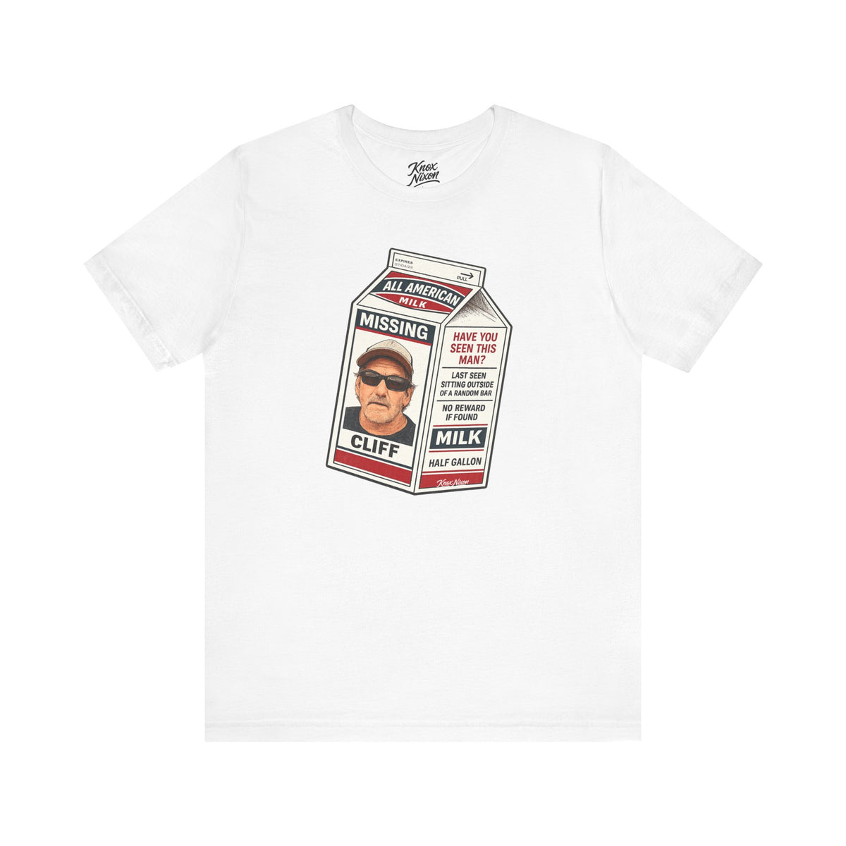 Knox Nixon Where In The Hell Is Cliff vintage milk carton graphic T-shirt in white