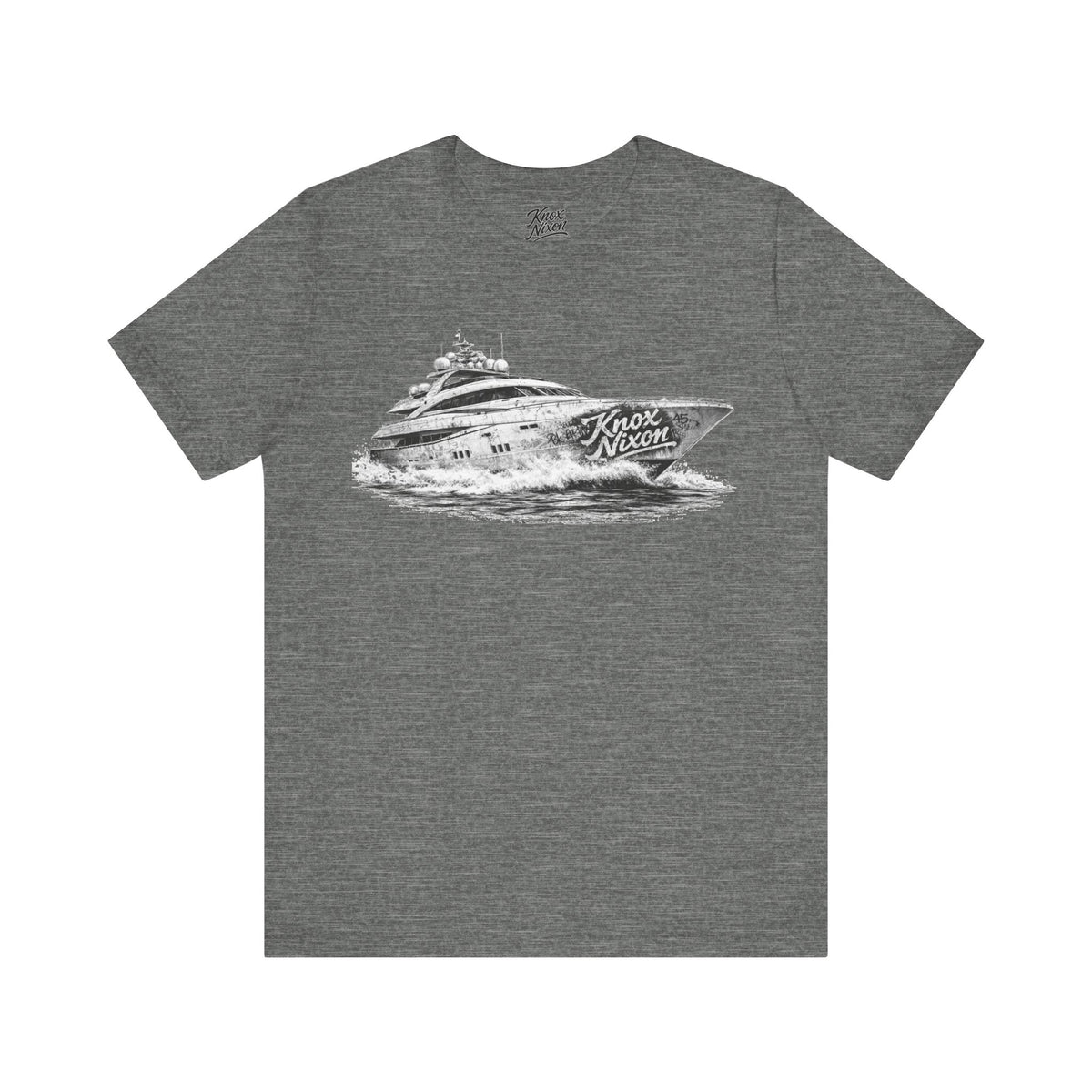 Knox Nixon Yacht Club luxury yacht graphic T-shirt in deep heather grey
