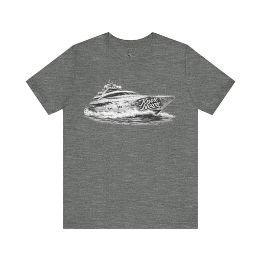 Knox Nixon Yacht Club luxury yacht graphic T-shirt in deep heather grey