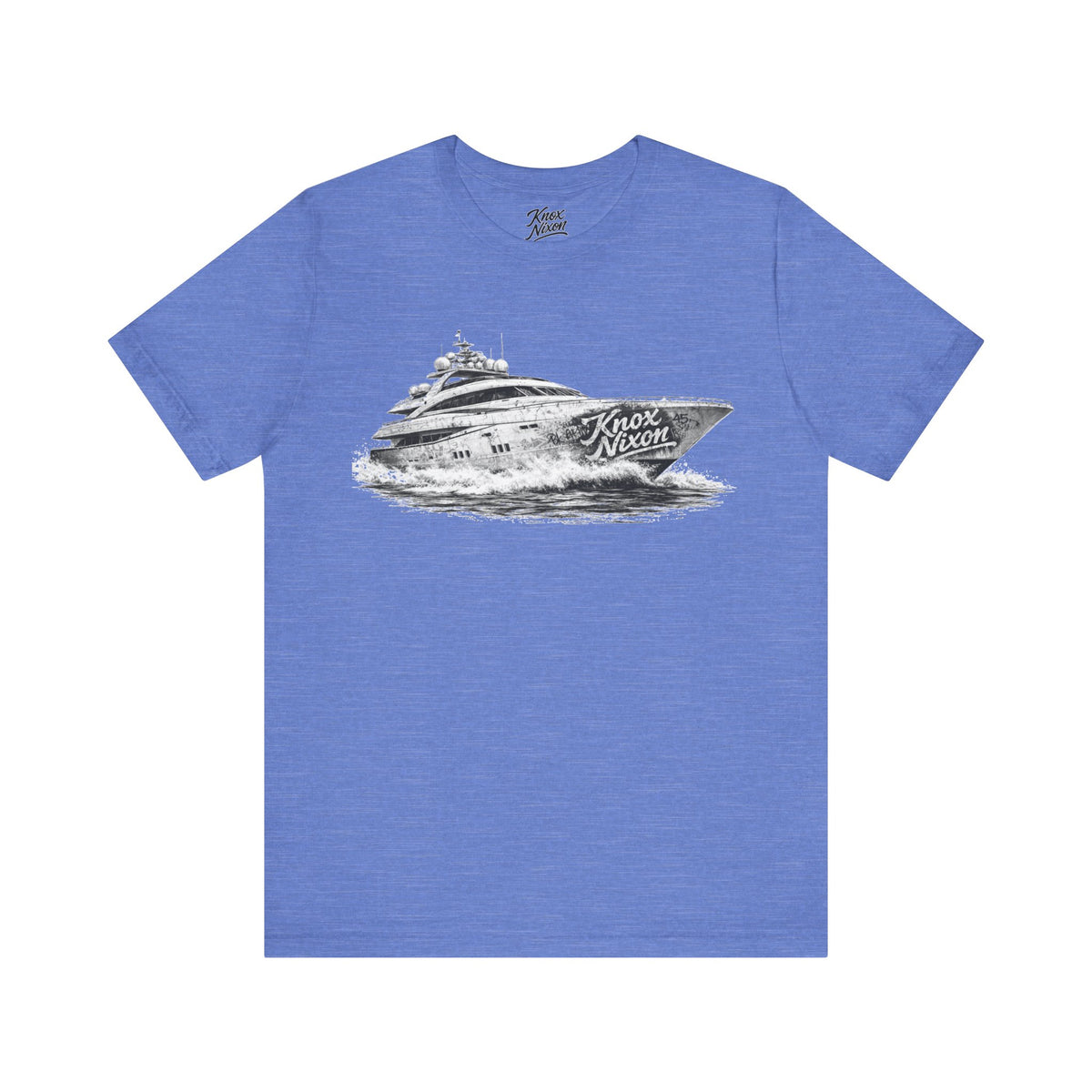 Knox Nixon Yacht Club luxury yacht graphic T-shirt in heather Columbia blue