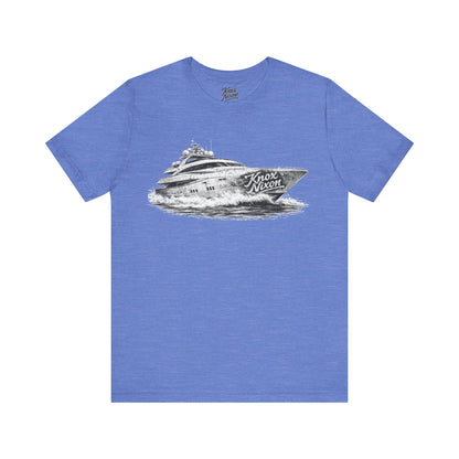 Knox Nixon Yacht Club luxury yacht graphic T-shirt in heather Columbia blue