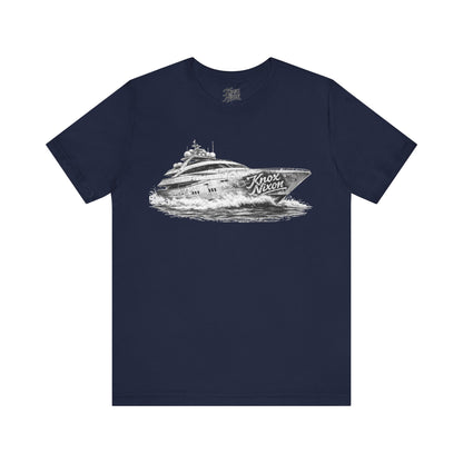 Knox Nixon Yacht Club luxury yacht graphic T-shirt in navy blue
