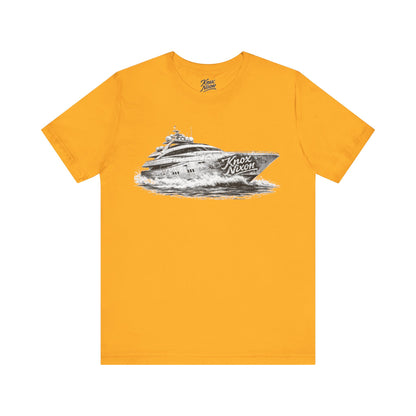 Knox Nixon Yacht Club luxury yacht graphic T-shirt in yellow gold