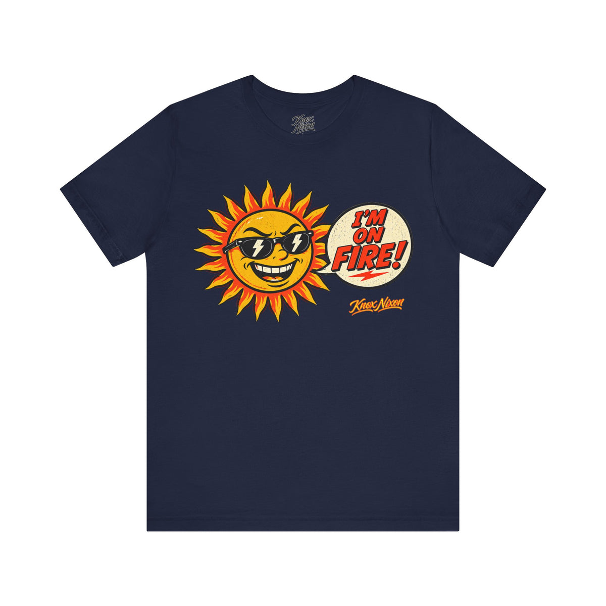 Knox Nixon You Sun of a Beach funny sun graphic T-shirt in navy blue