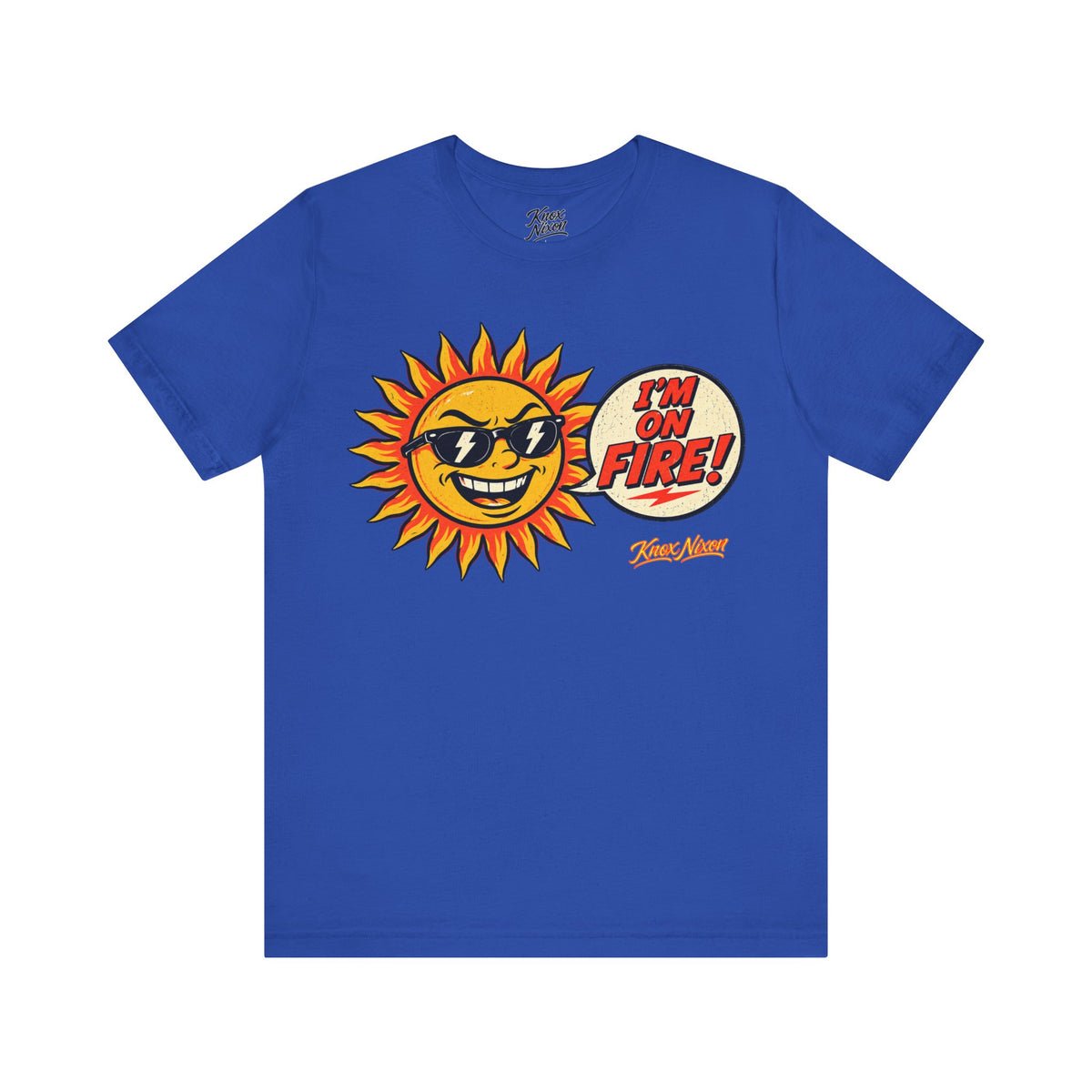 Knox Nixon You Sun of a Beach funny sun graphic T-shirt in true royal blue
